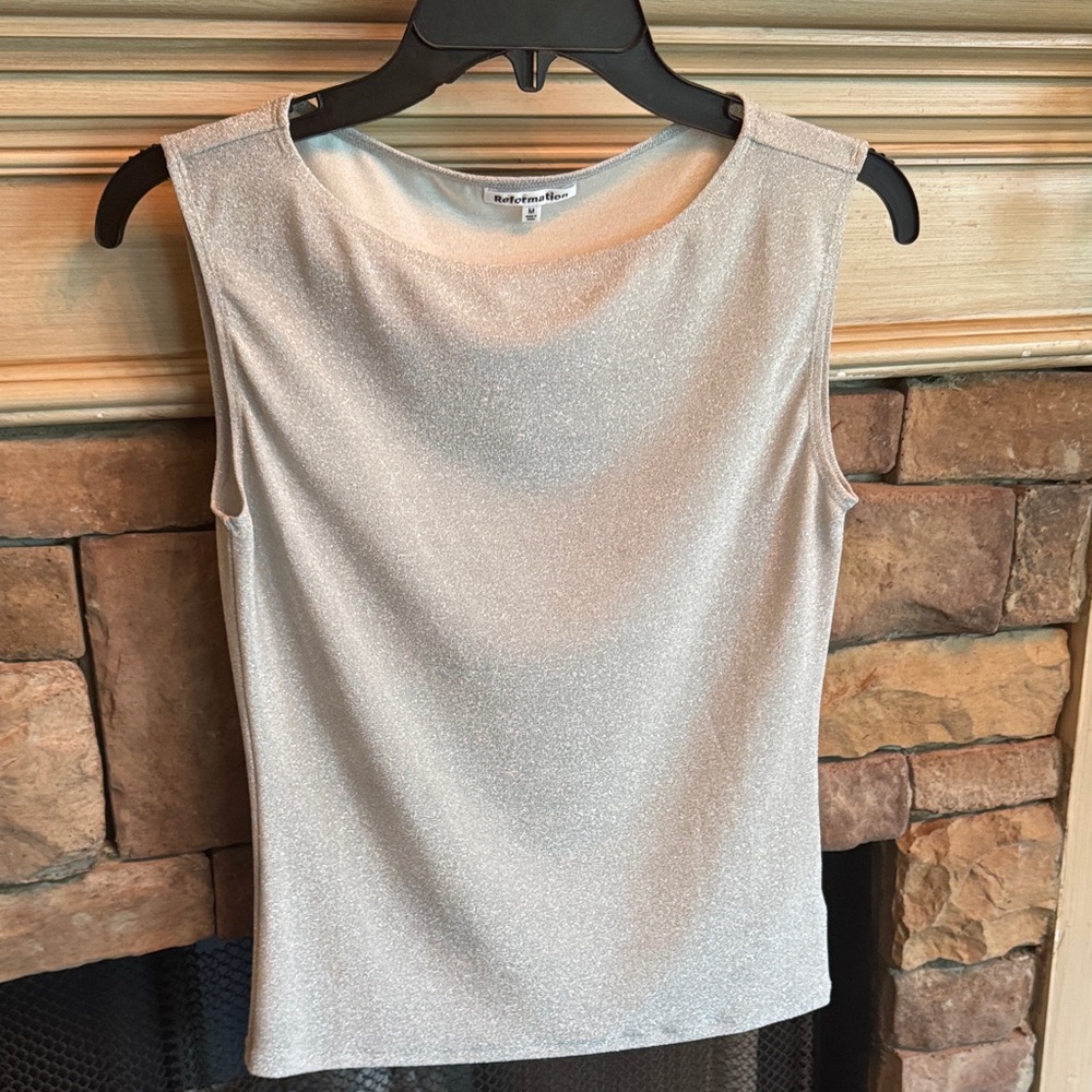 Reformation Dusk Knit Tank Top in Moonlight Sparkle